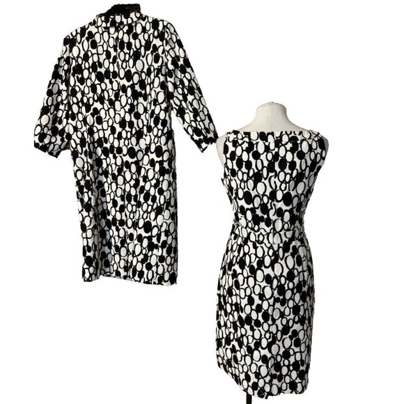 Talbots Dress & Long Jacket Blazer Suit Black Ivory Pink 12 Cotton Mix MOD NWT - Picture 7 of 13